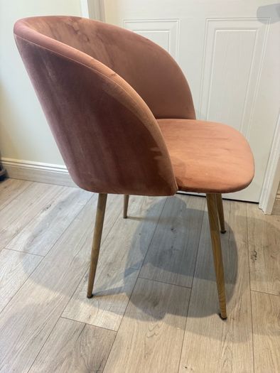 Pinky Velvet Accent Chair with arm rest and Wooden effect Metal Legs