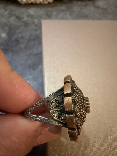 Vintage Ottoman Style Statement Ring Green Ruby Coloured Stones