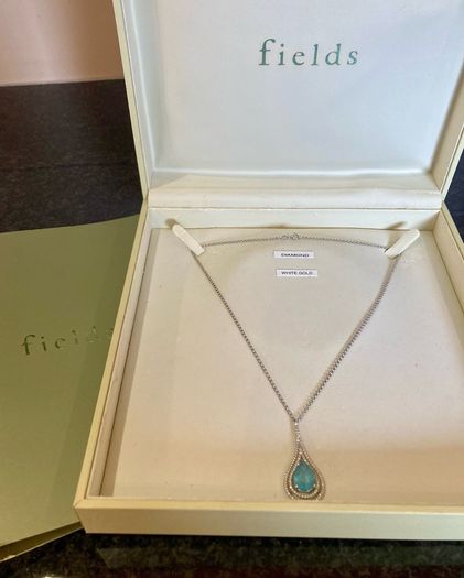 9ct White Gold 0.10ct Diamond and Blue Topaz Teardrop Pendant