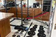 Beautiful Full Gym Weightlifting Set Up, Power Rack, Olympic Bumper Weights, Bench + Dumbbells +more