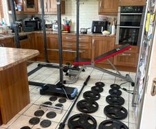Beautiful Full Gym Weightlifting Set Up, Power Rack, Olympic Bumper Weights, Bench + Dumbbells +more