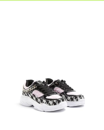 River Island Girls Black Boucle Chain Trainers size 5