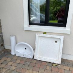 bathroom WHB and 800 shower tray +enclosure