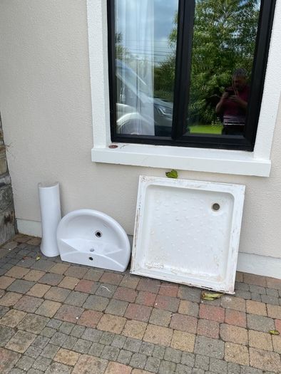 bathroom WHB and 800 shower tray +enclosure