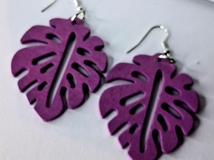 Aubergine Monstera Leaf Earrings