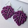 Aubergine Monstera Leaf Earrings Image 5
