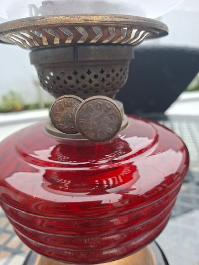 Beautiful Antique Victorian British made Cranberry Oil Lamp