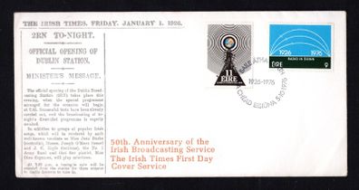 1976 Ireland 50th Anniversary of The Irish Broadcasting Service (RTE) Commemorative Stamp Illustrated Addressed The Irish Times First Day Cover (FDC)