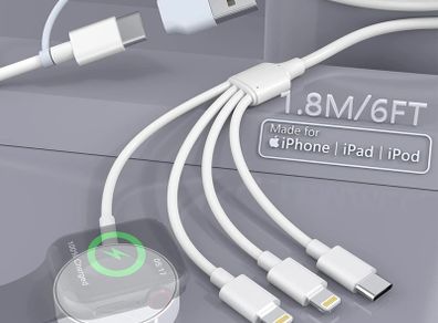 4-in-2 Apple Watch Charger Cable for Apple Watch/iPhone/Airpods, Watch Magnetic Charging Cable with iWatch Series SE/8/7/6/5/4/3/2 - Wireless Travel Watch Charger for AirPods 1/2/3/Pro&iPad Series