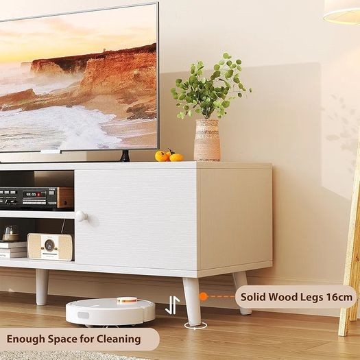 TV Stand for 55, 65 Inch TV, Entertainment Center with Adjustable Shelf, TV Console with 2 Cabinets, Media Console, Storage White TV Stand, 4 Cord Holes, for Living Room, Bedroom - White