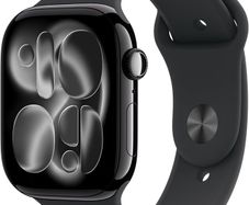 Apple Watch Series 11 GPS 46mm Smartwatch with Jet Black Aluminium Case with Black Sport Band 100% battery health