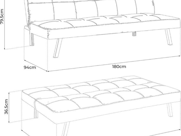 Black velvet Folding 3 Seater Sofa 180cm