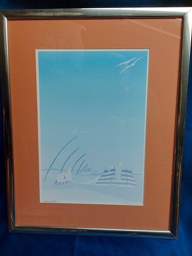 Vintage Framed Art Deco Style Coastal Print  "Seasight"