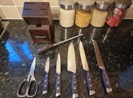 main image for ad 8pcs/Set Kitchen Cutting Tool Block Set With Sharpener 1.4116 Stainless Steel Blade Wood Handle And Kitchen Scissors
