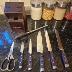 8pcs/Set Kitchen Cutting Tool Block Set With Sharpener 1.4116 Stainless Steel Blade Wood Handle And Kitchen Scissors
