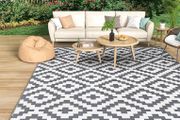 Outdoor Rug for Patios Waterproof 120x180cm, Reversible Garden Rugs Geometric Anti-slip Mat Carpet, UV Resistant Indoor Area Rugs for Camping, Deck, Picnic, Backyard (Grey &amp; White)
