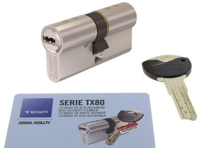 Tesa Assa Abloy 30 x 70 mm,  High Security Cylinder TX80 Double Clutch Long Cam Key Nickel-Plated
