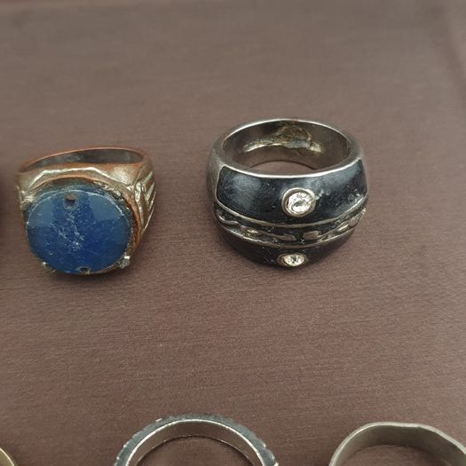 15 Antique Style Brass Rings Mixed Glass & Stone Ring Collection