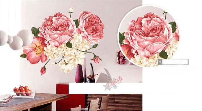 Big Luxury Peony Flowers Wall Stickers Mural Decals Art DIY