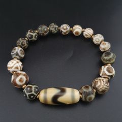 Antique Burmese Pumtek Pyu & Zigzag Pattern Himalayan Agate Bead Bracelet
