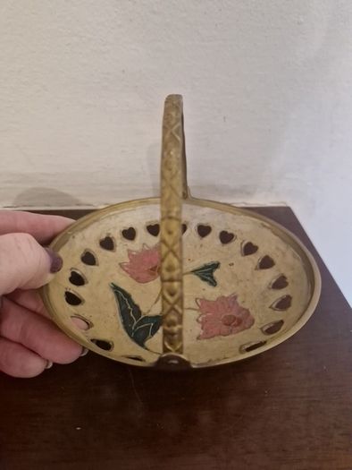 vintage brass and enamel trinket dish