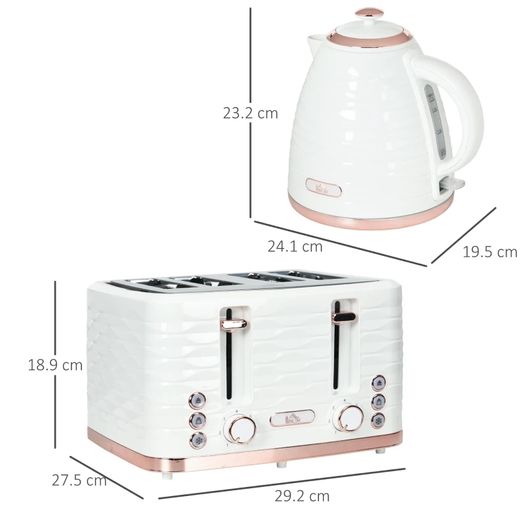 Kettle and Toaster Sets, 3000W 1.7L Rapid Boil Kettle & 4 Slice Toaster with 7 Browning Controls, Defrost, Reheat and Crumb Tray, Otter thermostat, Cream White