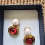Vintage Style Brand New Ruby Red & Pearl Earring Image 5