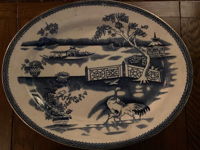 2 Antique blue and white platters