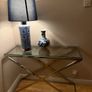Chrome & Glass Console Table. X Frame Design Image 2