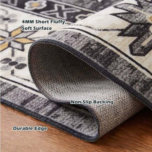 Washable Rugs Living Room Boho Rug for Bedroom Anti Slip Rugs Classic Large Rugs for Living Room Vintage Area Rugs Soft Short Pile Rug Washable Rugs Vintage 80x150CM Blue