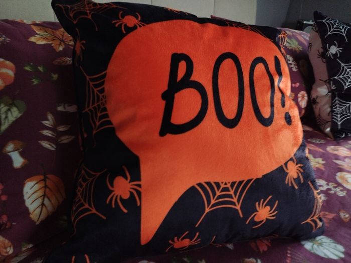 Bedlam Brand Boo Halloween Cushion in Orange