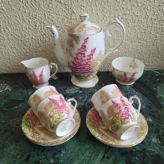 Antique - Bell - "Lovers Lane" bone china coffee set for four