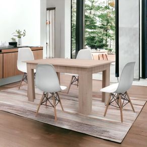 Nordic Oak Style Wooden Dining Table with 4 Chairs White or Black Chairs