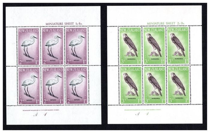 1961 New Zealand Health Commemorative Stamps featuring Great Egret and New Zealand Falcon Miniature Sheet Mint Never Hinged (MNH)