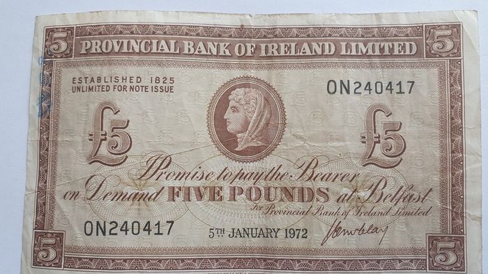 Provincial Bank of Ireland Five Pound Note 1972