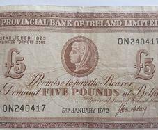 Provincial Bank of Ireland Five Pound Note 1972