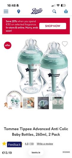 Tommee Tippee Anti-Colic Bottles x2