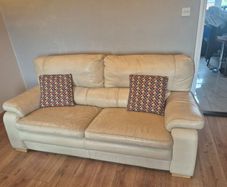 Premium cream leather Sofa-3 seater. 1 grey Chair