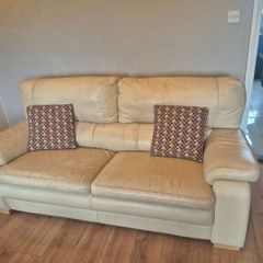 Premium cream leather Sofa-3 seater. 1 grey Chair