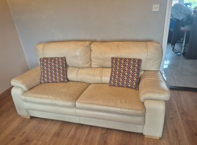 Premium cream leather Sofa-3 seater. 1 grey Chair