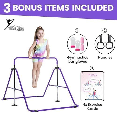 Gymnastics bar for kids - A great piece of gymnastic equipment for home use for a range of ages - Rings and hand grips included