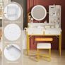 Dressing Table Set, with height-adjustable mirror for 120-180 cm, LED Lights with Adjustable Brightness, Vanity Table with stool, 2 fabric Drawers and 4 Open Compartments, 80x40x136cm, White+Gold Image 3