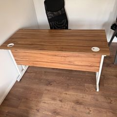 Large Walnut-Effect Office Desk - White Metal Frame
