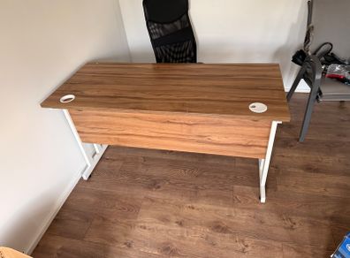 Large Walnut-Effect Office Desk - White Metal Frame