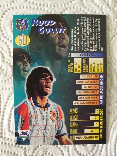 Ruud Gullit Chelsea Football Trading Card 1995 to 1996