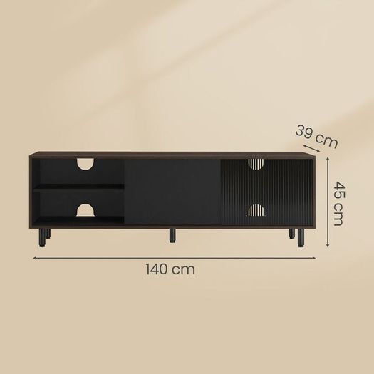 Modern TV Stand 140cm Fluted Glass Storage Cabinet