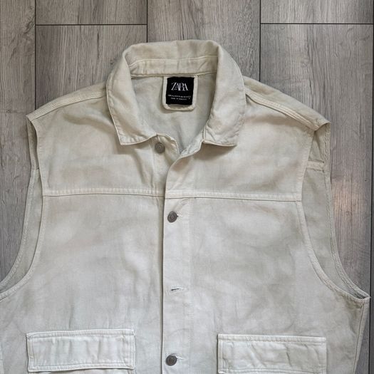 Zara Mens Ecru Denim Utility Gilet Off White or Cream Size XL