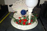 Vintage-Style Opalescent Clam Shell Accent Lamp &amp; Water Feature with Crackle Base,