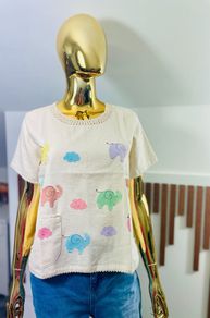 Textured cotton-linen blend top with prints and a cute little pocket detail. Pair it with your favorite denim shorts for an instant casual-cool look.