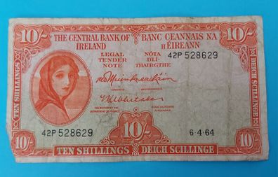 Irish 1964 Lavery ten shilling banknote in used condition
